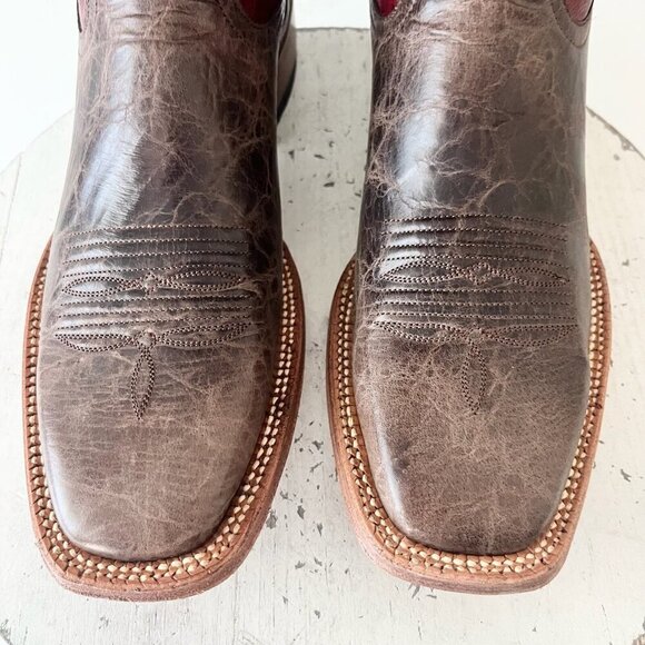 Rod Patrick Mens Cowboy Boots 9A Brown Mocha Bison Leather Square Toe Western - Picture 6 of 10